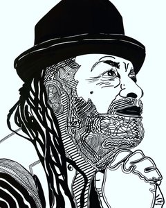 Surportret: Rodney Saint-Éloi, 2021 (acryl op papier) door Benoit Erwann Boucherot