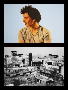 Yohan in Benares, 2005 (olieverf op 2 naast elkaar geplaatste doeken) door Benoit Erwann Boucherot
