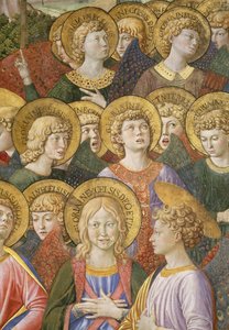 Engelenkoor, detail van de Reis van de Wijzen cyclus in de kapel, ca. 1460 (detail)