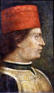 Hoofd van een man met een rode hoed door Benozzo di Lese di Sandro Gozzoli
