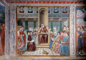 Het leven van Sint-Augustinus: Sint-Augustinus onderwijst in Rome door Benozzo di Lese di Sandro Gozzoli