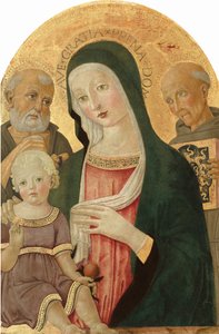 Madonna en kind met Sint Hiëronymus en Sint Bernardinus van Siena, ca. 1480-1485 door Benvenuto di Giovanni
