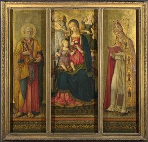 Maagd en Kind met heiligen Petrus en Nicolaas door Benvenuto di Giovanni