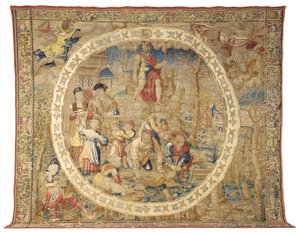 Brusselse allegorische wandtapijt die de maand december uitbeeldt uit "De Medaillon Maanden", ca. 1525 door Bernard van Orley