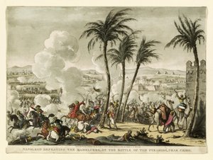 Napoleon verslaat de Mamelukken bij de Slag bij de Piramides, nabij Caïro, gegraveerd door George Cruikshank door Bernard Edouard Swebach