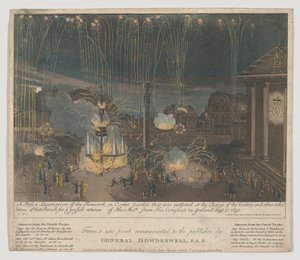 Vuurwerk in Covent Garden, 1809 door Bernard II Lens