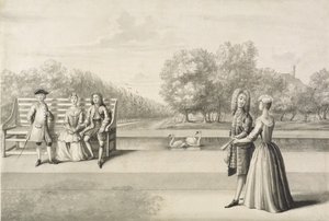 Figuren aan de oever van het Long Water, Hampton Court Palace door Bernard Lens