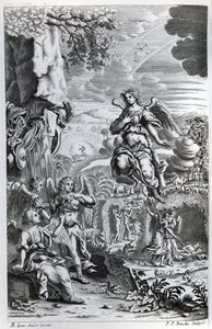 De aartsengel Uriël informeert Gabriël dat Satan in de Hof van Eden is, illustratie uit 