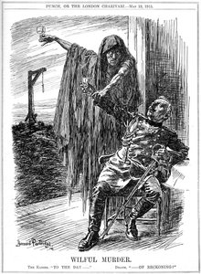 Punch cartoon over het zinken van de Lusitania, 1915