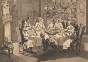 Maaltijd tijdens het joodse Pasen bij de Portugese joden door Bernard Picart