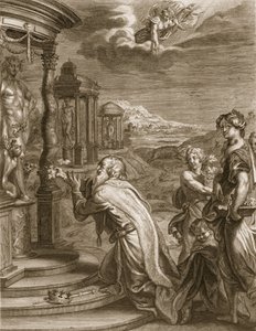 Oeneus, koning van Calydon, die Diana verwaarloosde bij een offer en gestraft werd voor zijn goddeloosheid, 1731 door Bernard Picart