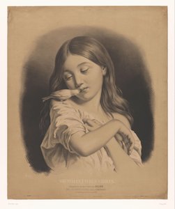 Jong meisje met een vogel op haar schouder door Bernard Romain Julien
