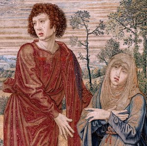 Vlaams wandtapijt. Serie Baldakijn van Karel V (Baldakijn van Margaretha van Oostenrijk). Christus van Barmhartigheid (Cristo de la Misericordia). Wandtapijt paneel achter het baldakijn. Model Bernard van Orley (1491-1542). Fabriek Pieter de Pannemaker, Br