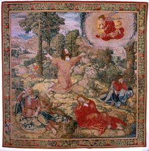 Vlaams wandtapijt. Serie De passie van Christus. Christus in de Olijfberg. Manufacture Pieter de Pannemaeker, Brussel. Tekenaar Barend van Orley. Ca 1518-1522. door Bernard van Orley