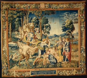 Pomona verrast door Vertumnus en andere vrijers, uit Het verhaal van Vertumnus en Pomona