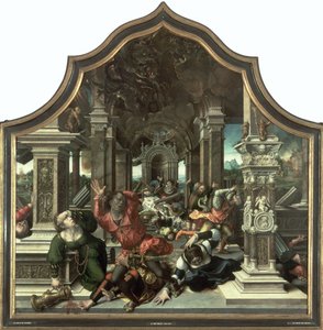De Vernietiging van het Huis van Job, centraal paneel van het Drieluik van de Deugd van Geduld, 1521
