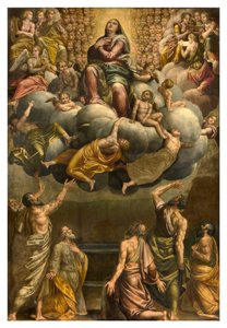 Apsis, Altaarstuk door Bernardino Gatti genaamd Il Sojaro voltooid door Giovanni Battista Trotti genaamd IL Malosso, Hemelvaart van de Maagd