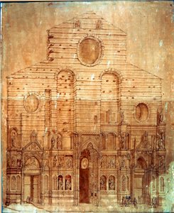 Gevel van de kathedraal (duomo) van Florence. Tekening in pen en bloed door Bernardino Poccetti (Bernardino Barbatelli) (1548-1612)