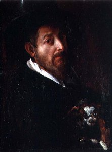 Zelfportret met een hond door Bernardino Barbatelli Poccetti