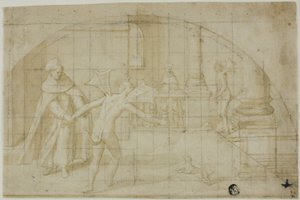 Ontwerp voor een lunet: Duivels en heilige in een klooster door Bernardino Poccetti