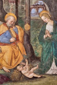 Aanbidding van de herders (detail) Fresco door Pinturicchio (Bernardino di Betto) (1454-1513) 1484-1492 (Kerk van Santa Maria del Popolo), Basiliek van Santa Maria del Popolo, Cappella Basso della Rovere, Rome, Italië