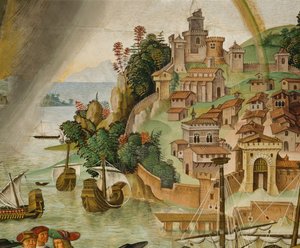 Aeneas Silvius Piccolomini komt aan bij Talamone (vers) door Bernardino di Betto Pinturicchio