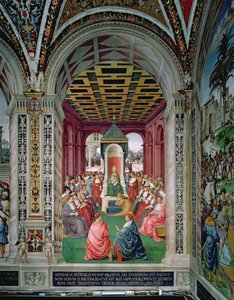 Aeneas Sylvius Piccolomini (1405-64) Doet een Act van Onderwerping aan Paus Eugenius IV (1383-1447) 7 februari 1447 door Bernardino di Betto Pinturicchio