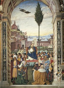 Verhalen van Pius II: Pius II arriveert in Ancona om de Kruistocht te bespoedigen door Bernardino di Betto Pinturicchio