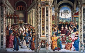 Pius II arriveert in Ancona om een kruistocht te beginnen (16e eeuw), fresco door Pinturicchio (1452-1513), Piccolomini-bibliotheek, Kathedraal van Siena, Toscane, Italië