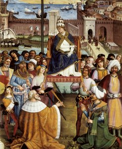 Paus Pius II zegent de vloten voordat ze op 15 augustus 1464 vertrekken uit Ancona naar het Heilige Land (detail) door Bernardino di Betto Pinturicchio
