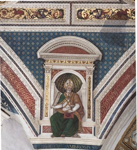 St Ambrosius, detail (fresco) door Bernardino di Betto Pinturicchio