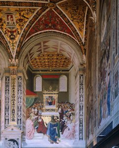 Verhalen van Pius II: Piccolomini verkozen tot kardinaal, Piccolomini-bibliotheek, kathedraal van Siena door Bernardino di Betto Pinturicchio