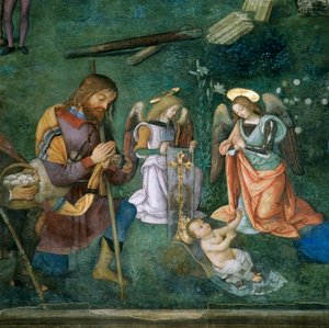 Het Christuskind (detail van de Geboorte) door Bernardino di Betto Pinturicchio