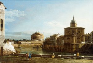 Een Zicht op Rome langs de Tiber, met de Kerk van San Giovanni dei Fiorentini op de achtergrond