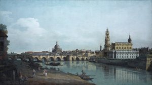 Dresden gezien vanaf de rechteroever van de Elbe, onder de Augustusbrug, 1748 door Bernardo Bellotto
