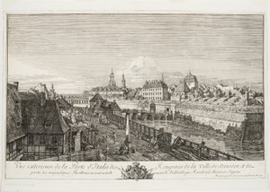Buitenaanzicht van de Italiaanse poort van de vestingwerken van de stad Dresden door Bernardo Bellotto