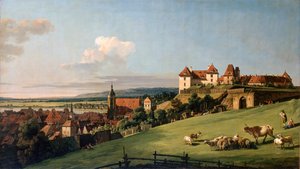 Uitzicht op Pirna vanaf het Sonnenstein Kasteel, 1750s door Bernardo Bellotto