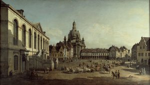 Uitzicht op de Neumarkt in Dresden vanaf de Jüdenhofe, 1749