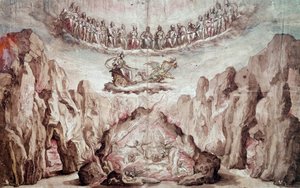 Project voor het decor en de machines van een intermezzo, Le Tromphe de Circe. Tekening door Bernardo Buontalenti, ook bekend als delle Girandole (ca. 1523-1608) door Bernardo Buontalenti