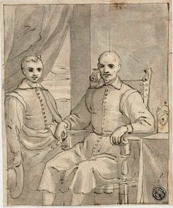 Portret van een zittende geestelijke en een staande jongen