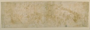 Salomo en de koningin van Scheba (recto); Schets van de koningin van Scheba (verso) door Bernardo Castello