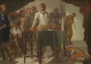 Mucius Scaevola in confrontatie met koning Porsenna door Bernardo Cavallino
