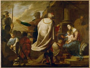 De aanbidding van de Wijzen ... (schilderij op doek) door Bernardo Cavallino