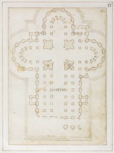 Plan van de Sint-Pietersbasiliek, Codex Coner, 1513-15 (inkt op papier) door Bernardo Della Volpaia Bernardo Della Volpaia