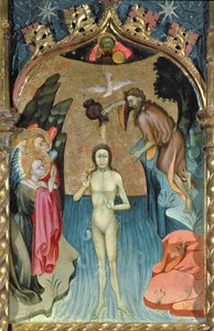 Altaarstuk met de doop van Jezus door St. Johannes de Doper uit de kerk van Cabrera door Bernardo Martorell