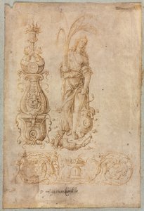 Ontwerp voor een Kandelaar, Allegorische Figuur van Overvloed, Ornamentaal Reliëf Ontwerp door Bernardo Parentino