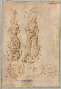 Ontwerp voor een Kandelaar, Allegorisch Figuur van Overvloed, Ornamenteel Reliëfontwerp, ca. 1490s door Bernardo Parentino