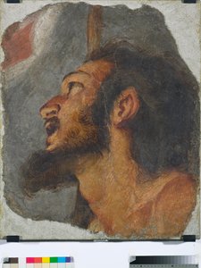 Hoofd van Johannes de Doper (fragment van losgemaakte fresco) door Bernardo Strozzi