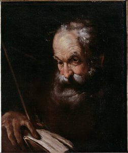 Portret van oude man met een boek door Bernardo Strozzi