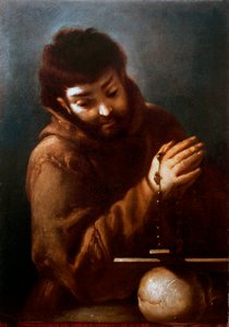 Afbeelding van Sint-Franciscus van Assisi die het kruis aanbidt